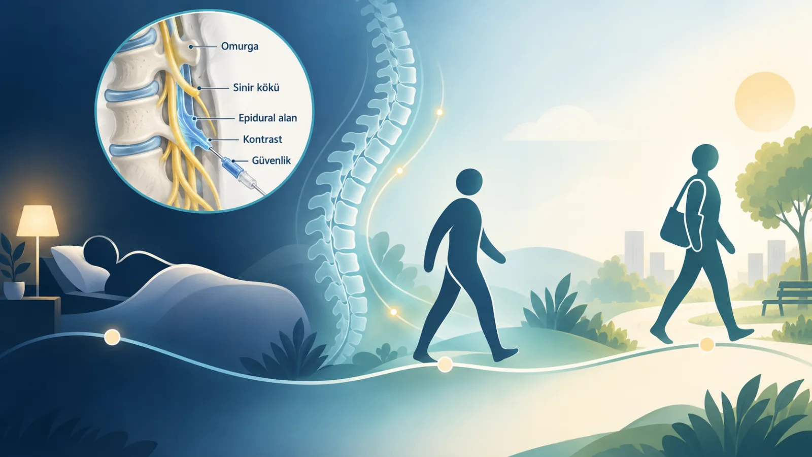 Epidural Enjeksiyon ve Ağrı (Aneljezik) Etkinliği için recovery_expectation rolünde sade hasta bilgilendirme şeması; gerçek görüntü değildir.