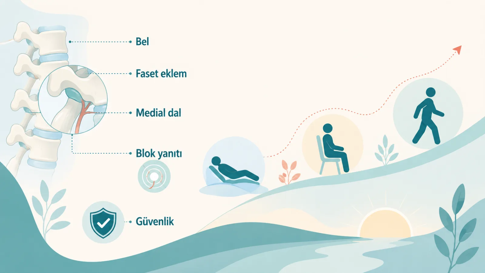 Faset Eklem Blokajı Tedavisi için recovery_expectation rolünde sade hasta bilgilendirme şeması; gerçek görüntü değildir.