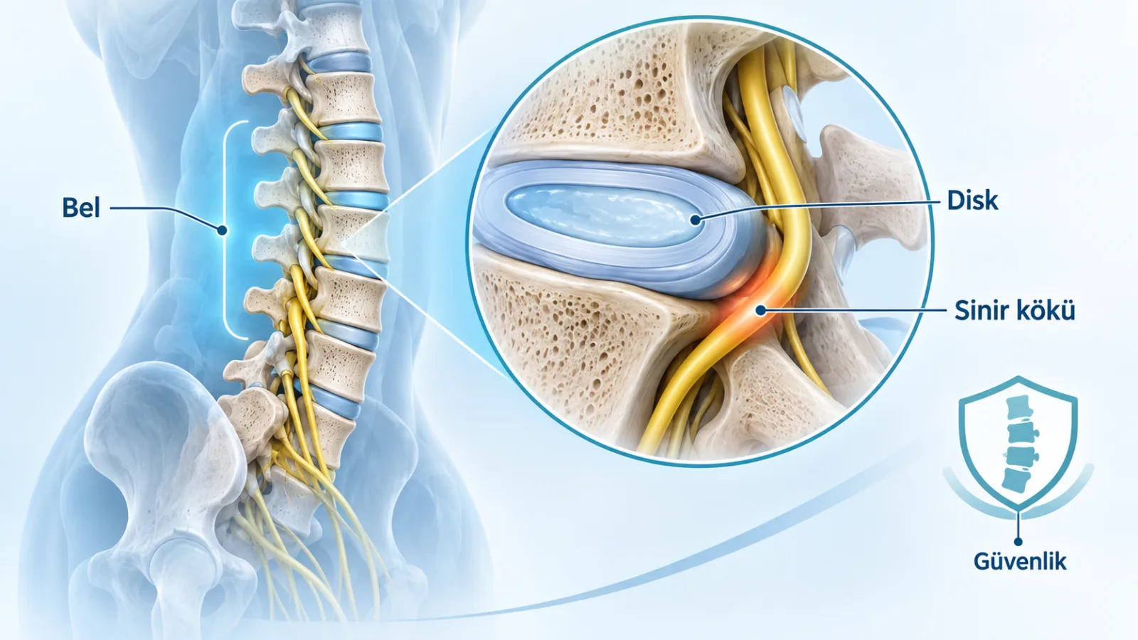 Bel Fıtığında Ozon Tedavisi için diagnosis_imaging rolünde sade hasta bilgilendirme şeması; gerçek görüntü değildir.