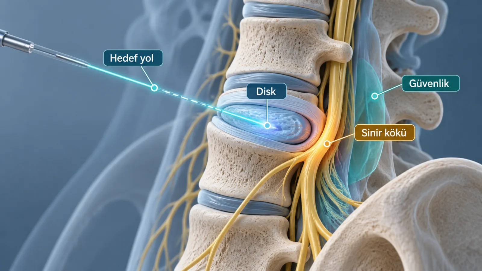Bel Fıtığında Ozon Tedavisi için treatment_mechanism rolünde sade hasta bilgilendirme şeması; gerçek görüntü değildir.